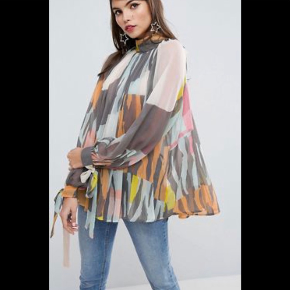 NWT ASOS HIGH NECK FLOATY BLOUSE IN ABSTRACT PRINT  8